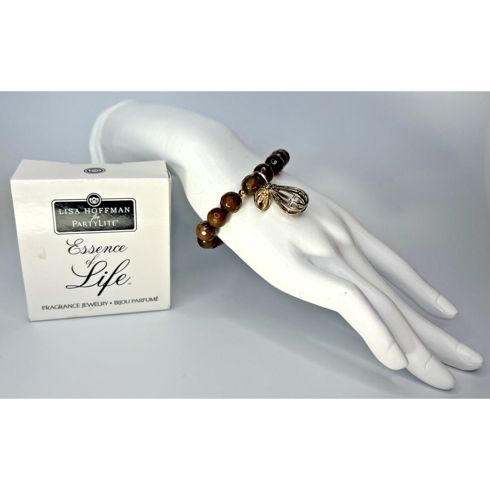 PartyLite‎ Essence of Life Bracelet Brown/Gold Teardrop Charm NIB P91976/P19B